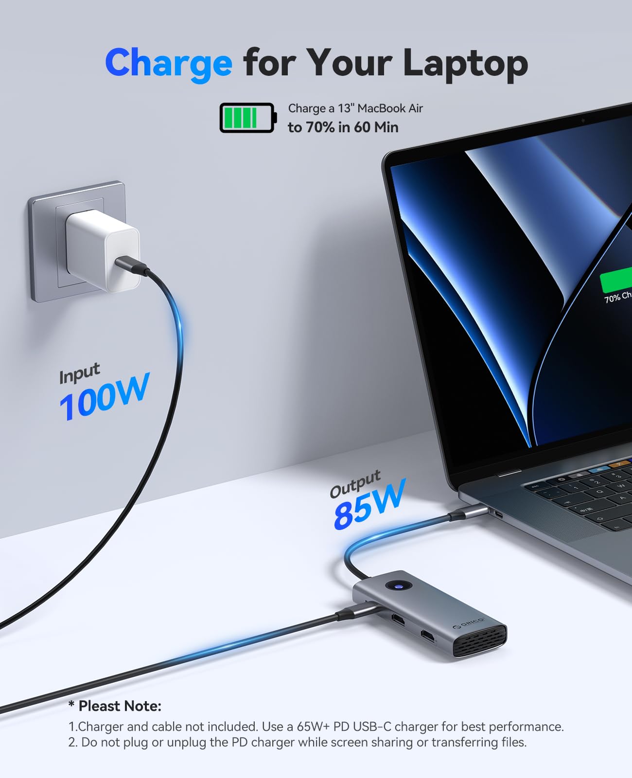 ORICO USB C Docking Station Dual Monitor, 8-in-1 Laptop Docking Station with 2 HDMI 4K@60Hz, 100W PD, USB-A&C 3.0, SD/TF, USB C Dock Compatible with MackBook/Dell XPS/HP/Surface