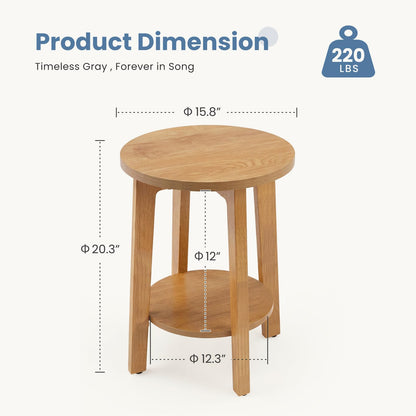 DUMOS Bedside End Table for Small Spaces, 2-Tier Boho Accent Side Table with Storage Shelf, 15.8" Wood Modern Nightstand for Living Room, Bedroom, Home Office, Natural Wood