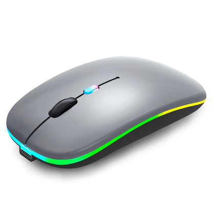 Wireless Bluetooth Mouse Rechargeable Laptop Mice with LED Lights Silent Slim Use(BT5.2 and 2.4G Portable USB Receiver)Dual Mode Computer Mouse for Laptop/iPad/Tablet/Apple/Computer/Mac(Black)