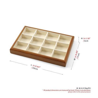 Oirlv Solid Wood 12 Grid Jewelry Organizer Tray Jewelry Drawer Organizer for Rings Earrings Storage Display(Creamy-white)