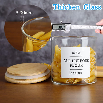 Glass Spice Jars with Bamboo Lids - 20 Pcs Thicken(2.4mm) 4oz Airtight Seasoning Containers with 131 Waterproof Minimalist Spice labels Preprinted - Small herb Jars for Pantry Organization and Storage