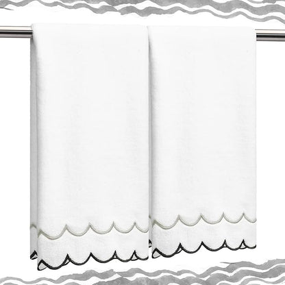 2 Pcs Scalloped Hand Towels 100% Cotton Fingertip Towels