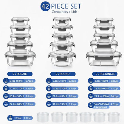 42pcs Glass Food Storage Containers