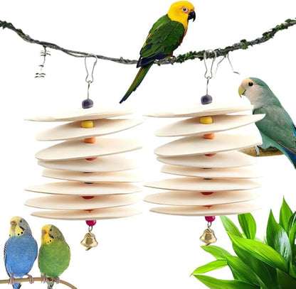 DQITJ 2 Pack Bird Cuttlebone Calcium Supplement Chewing Toy Beak Grinding Stone Natural Bird Toy with Bell for Parakeet Cockatiel Budgie Conure Sharp Beaks (8 Pcs in a Bunch)