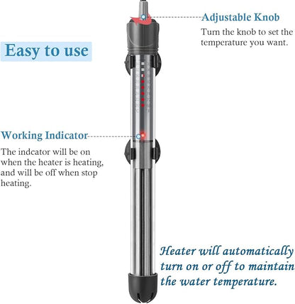 HITOP 200W Adjustable Aquarium Heater, Submersible Fish Tank Heater Thermostat with Suction Cups for 30-45Gal