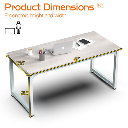 NSdirect 63" Large Computer Desk,Modern Simple Style PC Table Office Desk Wide Workstation for Study Writing,Gaming and Home Office,Extra 1" Thicker Wooden Tabletop and Black Metal Frame,Stone White