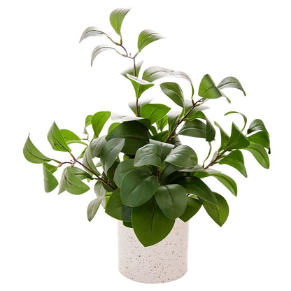 AlphaAcc Fake Plants Greenery Ficus Leaf Artificial Plant Indoor Bathroom Potted Faux Plant Decor with White Marble Planter for Kitchen Counter Bedroom Office Coffee Table Decoration
