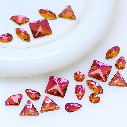 DONGZHOU Flatback Sew On Rhinestones,Crystal Sewing Beads with Holes Flatback Glass Rhinestones Crystal Gems Dress Accessories for Costume, Clothes, Garments, DIY Crafts