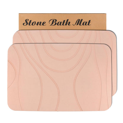 HUMIGA Stone Bath Mat, 2 Pack Diatomaceous Earth Shower Mat, Non-Slip Super Absorbent Quick Drying Bathroom Floor Mat, 24x15, Pink