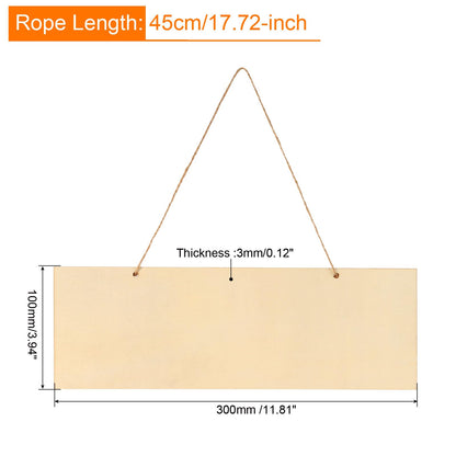 uxcell 3Pcs Unfinished Hanging Wood Sign, 11.8 x 3.9 Inch Rectangle Box-Wood Blank Plaque for DIY Crafts Art Projects Home Decoration (Beige)