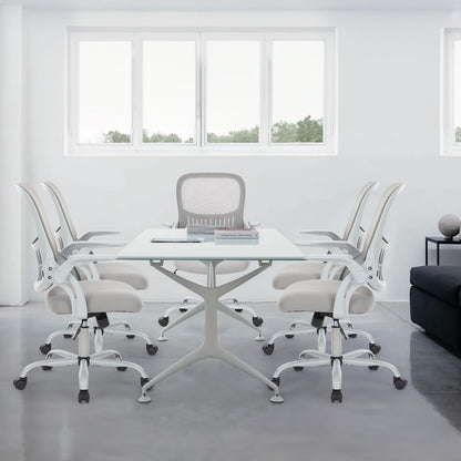 Sweetcrispy Home Office Managerial Executive Chair, Ergonomic Mesh Adjustable Swivel Mid-Back Chair with, Flip-up Arms, Comfortable Lumbar Support, Comfy Arms for Bedroom,Study,Student, Grey