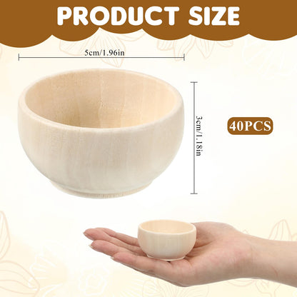 Lyksgir 40pcs Wooden Pinch Bowls, Wood Small Bowls, Mini Unfinished Bowl Set, Mini Round Bowl for Dipping Nuts, Dipping Sauce, Spice, Snacks, Candy, and Home Decor, 1.2 x 2.2 Inches