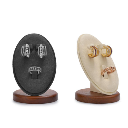Woodten Solid Wood Jewelry Display Set Stand Jewelry Earrings Ring Stand Display Showcase(Grey)