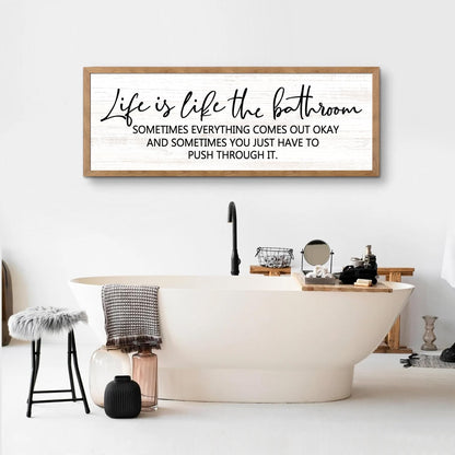 Cpcdaosk Life is Like the Bathroom Wooden Sign Framed Wall Art, 32''×12'' Horizontal Inspirational Quote Wood Plaque above the Bathtub, Farmhouse Long Motivational Saying Wood Sign Wall Decor for Bathhouse (Life is Like the Bathroom, Natural, 32"x12")