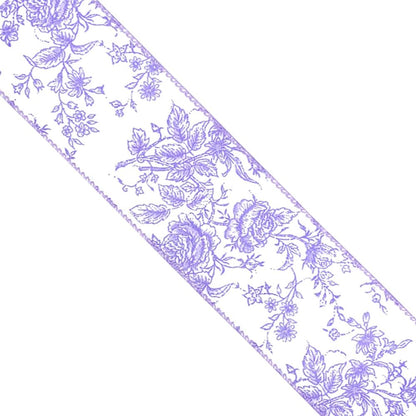 Designer’s Shop Rose Floral on Cream Wired Edge Ribbon 2.5” x 10 Yard for DIY Crafting, Home Décor Flower Arrangement (Lilac Lavender)