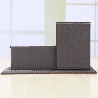 KINGFOM PU Leather Desk Organizer and Accessories, Pencil Holder for Desk with Business Cards Stand, School Office Supplies Collection Caddy Brown