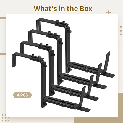 For 5.9-12.6 In Plant Pots, 4 Pcs Flower Box Holder Adjustable Planter Box Brackets, Sturdy Iron With Rustproof Black Coating, Fits 2-7 In Wide Railings, Easy Installation