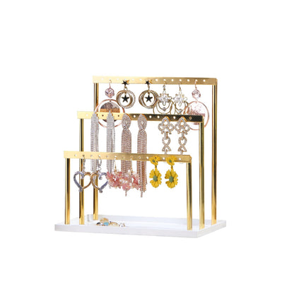 Pangkeep 3 Tier Earring Holder for Vendors,Stud Earrings Display Stand for Selling,Matel Jewelry Organizer for Girls (Gold)