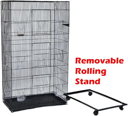 55" X-Large 3/8-Inch Tight Bar Spacing Multiple Flight Bird for Small Size Aviary Budgie Canary Finch Breeding Cage with Removable Rolling Stand