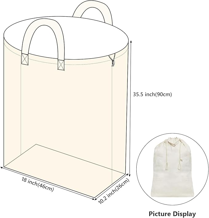 2 Pcs Canvas Laundry Bags with Carrying Handles & Drawstring Closure,
