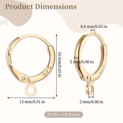 20 Pcs Gold Plated Earring Hooks Small Round Earring Hoops with Loops Jewelry Making Supplies for DIY Dangle Earring Making