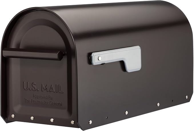 Architectural Mailboxes Sequoia Galvanized Steel Post Mount Mailbox, Compatibility Code G, 5560RZ-SR, Rubbed Bronze, Large Capacity | Galvanized steel build for outside with rust-resistant powder-coat finish and a magnetic door closure. USPS approved.