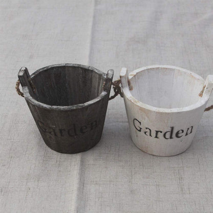 Hemoton Wooden Barrel Planter 2Pcs Set Rustic Bucket Flower Pot Decoration with Handle for Indoor Outdoor Succulent Plants