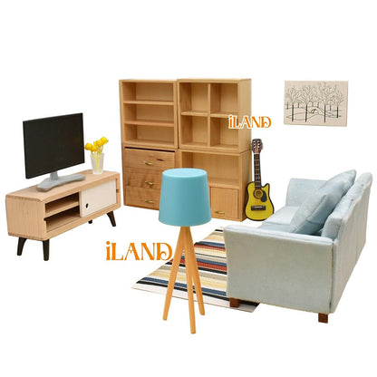iLAND Dollhouse Couch with Dollhouse Living Room Furniture Set, Doll House Furniture and Accessories Set (Classic 12pcs)