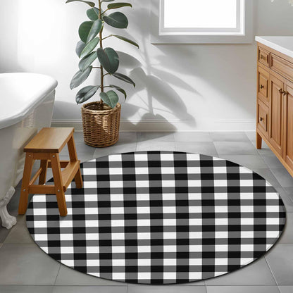 Black White Plaid Round Area Rug 4 FT, Non Slip Indoor Outdoor Rug, Modern Simple Buffalo Check Gingham Washable Soft Circular Carpet Non-Shedding Floor Mat for Coffee Table Nursery Foyer Balcony