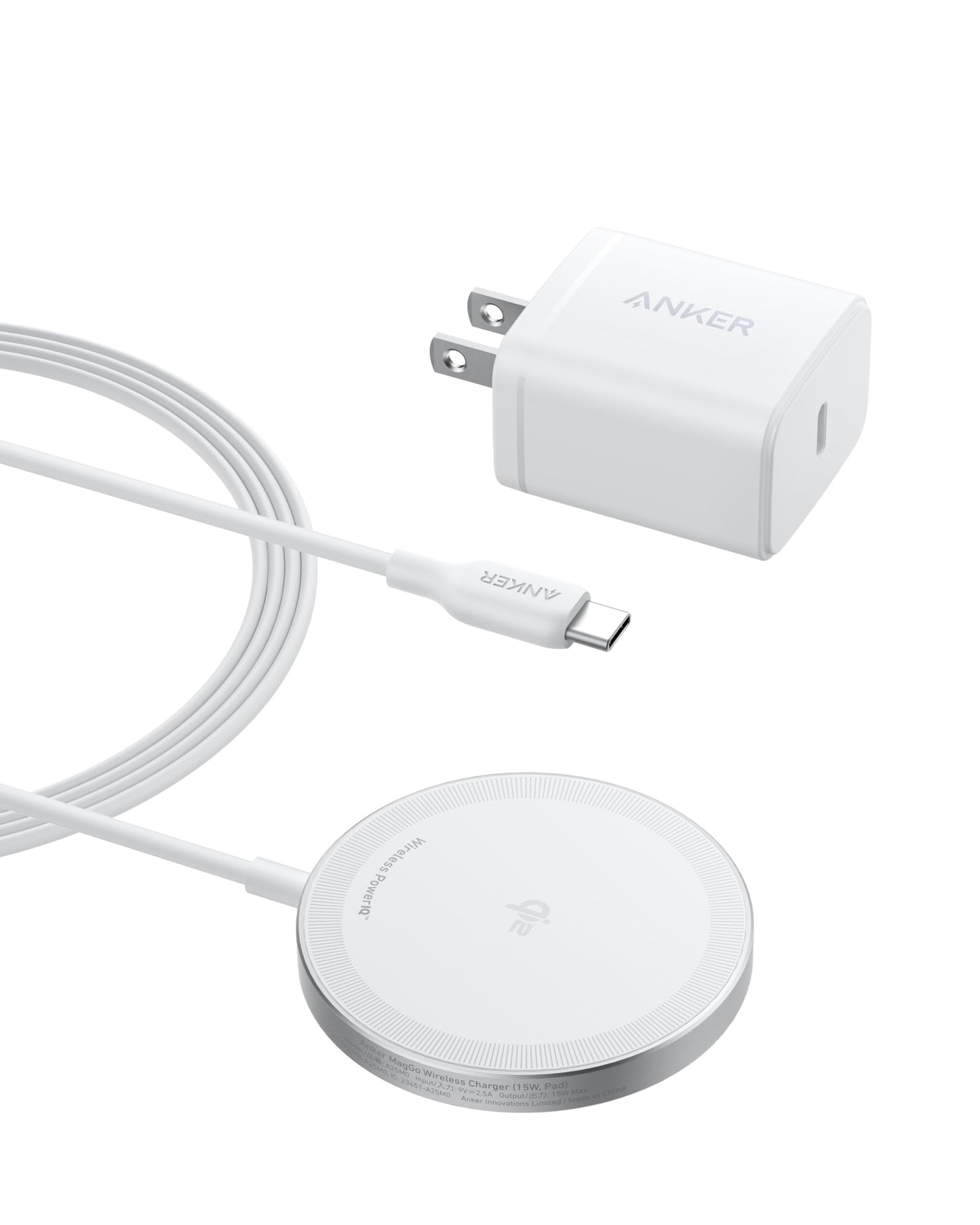 Anker MagSafe Charger Pad, MagGo iPhone 16 Wireless Charging Pad, Qi2 Certified 15W Wireless Charger, Compatible with iPhone 16/16 Plus/16 Pro/16 Pro Max/15/14/13/12 Series (USB-C Adapter Included)