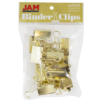 JAM PAPER Colorful Binder Clips - Medium - 1 1/4 Inch (32 mm) - Gold Binderclips - 15/Pack