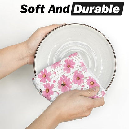 Artoid Mode Pink Flowers Bee Hello Sunshine Spring Kitchen Towels Dish Towels