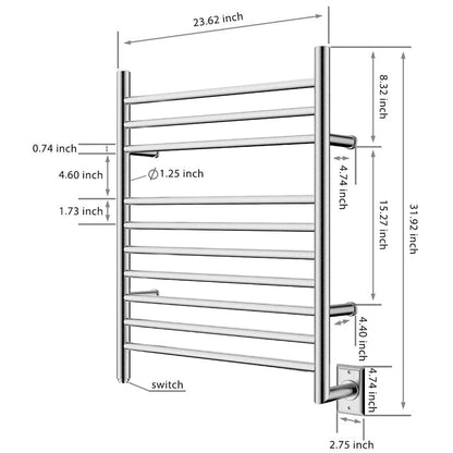 HEATGENE Towel Warmer Wall-Mounted Hardwired Heated Towel Rack Hot Towel Bar Brushed