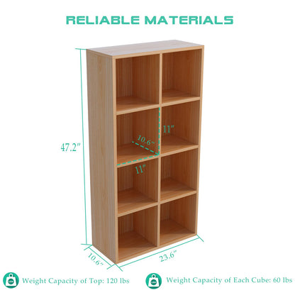 OSCHF 8-Cube Storage Shelf Bookcase - Wooden 4-Tier Floor Standing Open Bookshelf for Home and Office, Display Cabinet, Oak