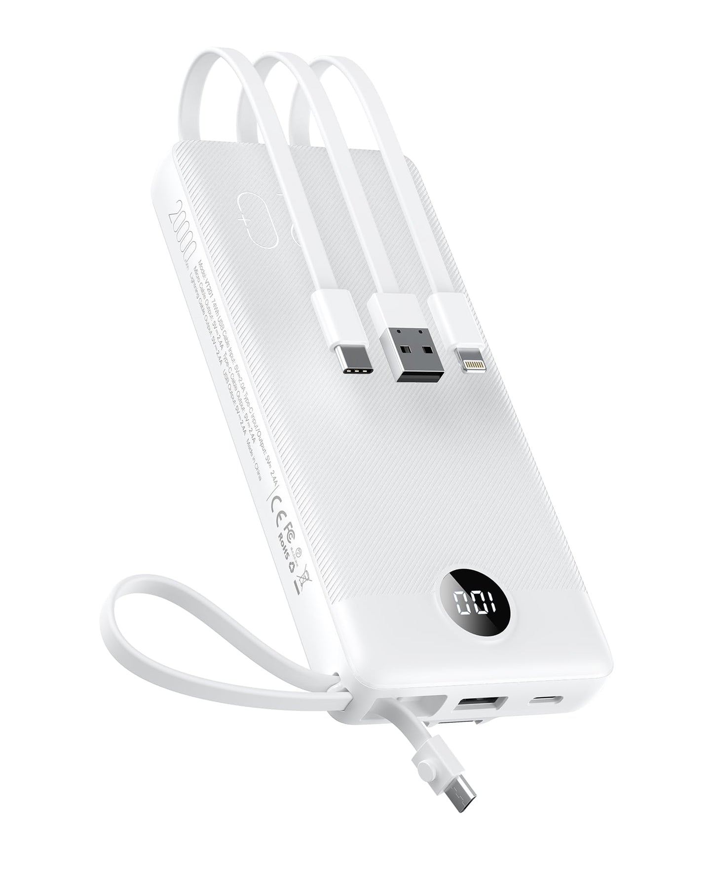VEEKTOMX Portable Charger with Built-in Cables, 20000mAh Power Bank for iPhone, Fast Charging USB C Battery Pack, Travel Essentials Powerbank Compatible with iPhone, Samsung, Android, etc