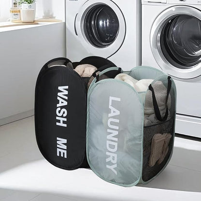 2pcs Pop Up Mesh Laundry Hamper Room Collapsible Storage Bin Lightweight Basket