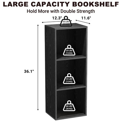 Nestwise 3 Tier Bookshelf, Narrow Bookcase for Small Spaces, Wooden Book Case Bookshelves Storage Organizer for Bedroom Living Room Home Office (Black, 3 Cube)
