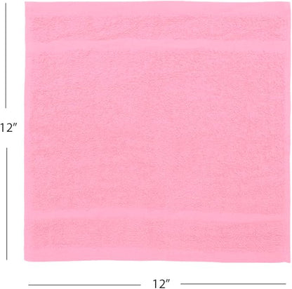 Avalon Towels Cotton Washcloths 24-Pack – 12 x 12 Inch Pink Super Soft &