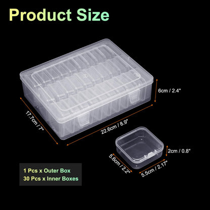 HARFINGTON Bead Organizer Box Small Bead Organizers 2pcs Rectangular Plastic Storage Cases 60pcs Mini Clear Bead Storage Containers Boxes with Hinged Lid for Jewelry Beading Crafts