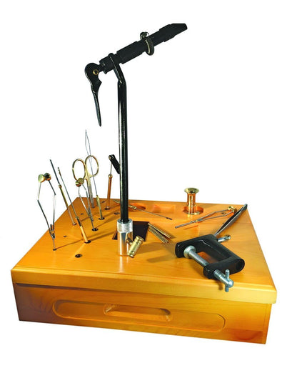 Creative Angler Wooden Fly Tying Station with Super AA Vise, Fly Fishing Tool Organizer Caddy, Materials Tray Holder for Tying Flies