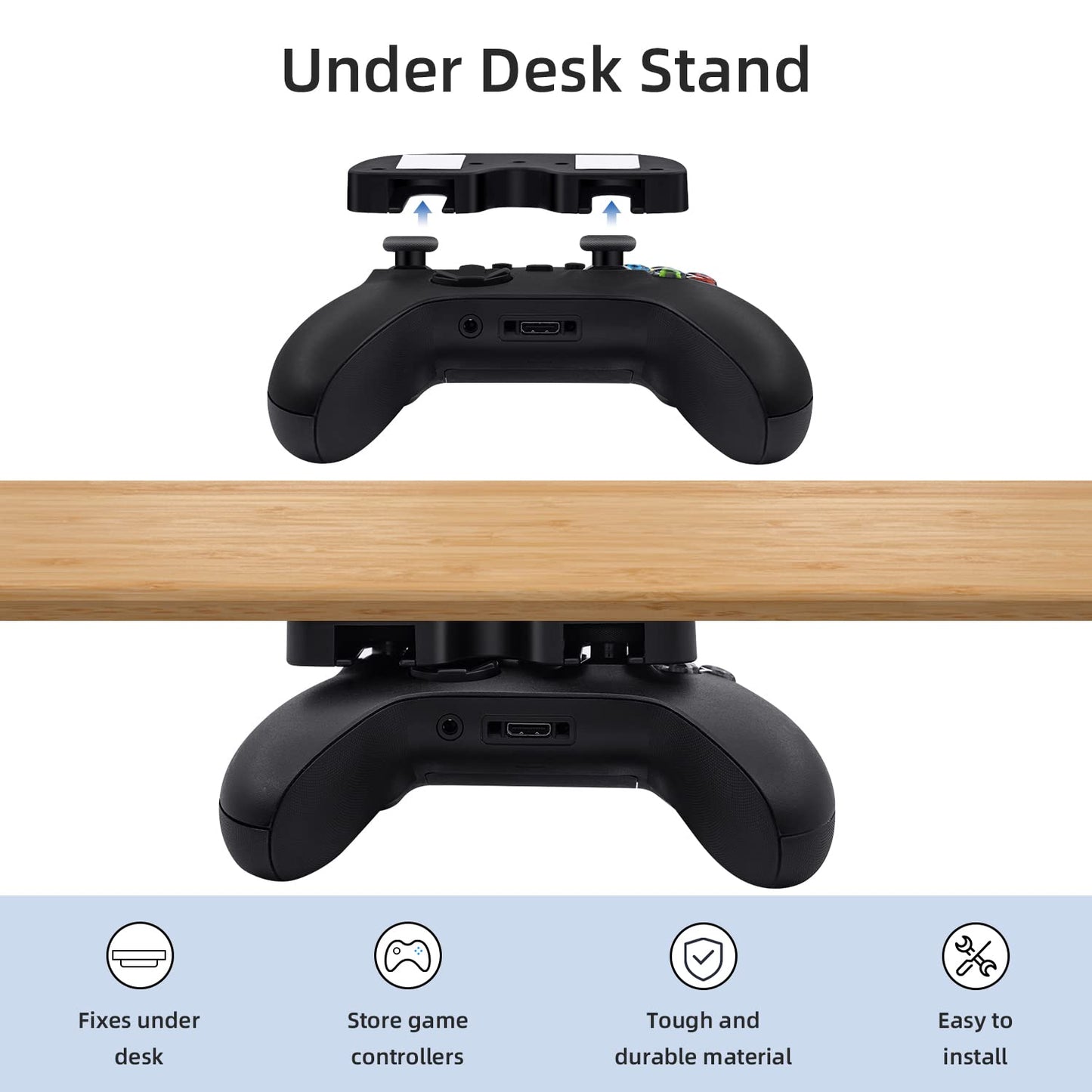 Mcbazel Under Desk Mount for Xbox Series X/S, Xbox One X/S, Xbox One, Xbox 360, Switch Pro Controller, Table Stand Holder Compatible with Xbox and Switch Pro Controller - Black