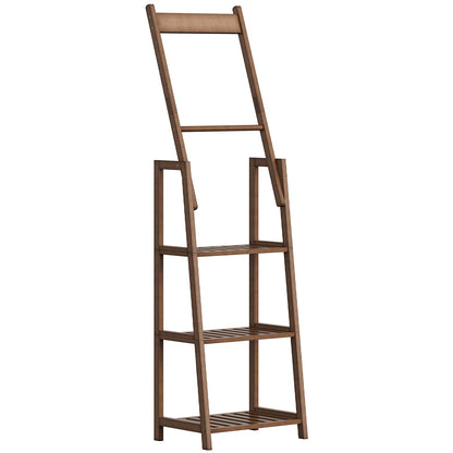 HOOBRO 3 Tier Ladder Shelf, Blanket Ladder, Bookcase Storage Rack Organizer, Bamboo Storage Shelf, Freestanding Shelving Unit, Farmhouse Ladder Rack for Living Room and Bedroom, Mocha MA123CJ01