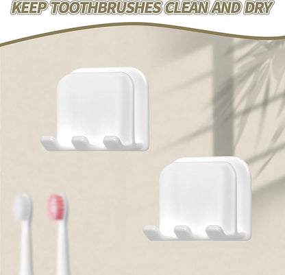 2-Piece Set of White self-Adhesive Wall-Mounted Waterproof Toothbrush Holders
