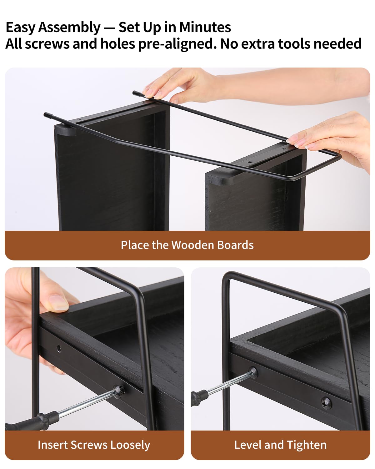 seashpea Coffee Bar Organizer for Countertop, 2-Tier Coffee Station Organizer with Metal Frame & Wooden Shelves, Coffee Accessories Organizer Rack for Pods, Syrups, Cups & Tea Bags (Black)
