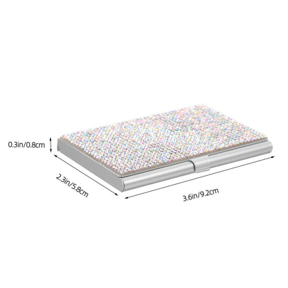 SHINEOFI Rhinestone Business Card Holder Portable Metal Cards Organizer Box Compact Office Card Storage Case 3.62X2.28X0.31In for Professionals