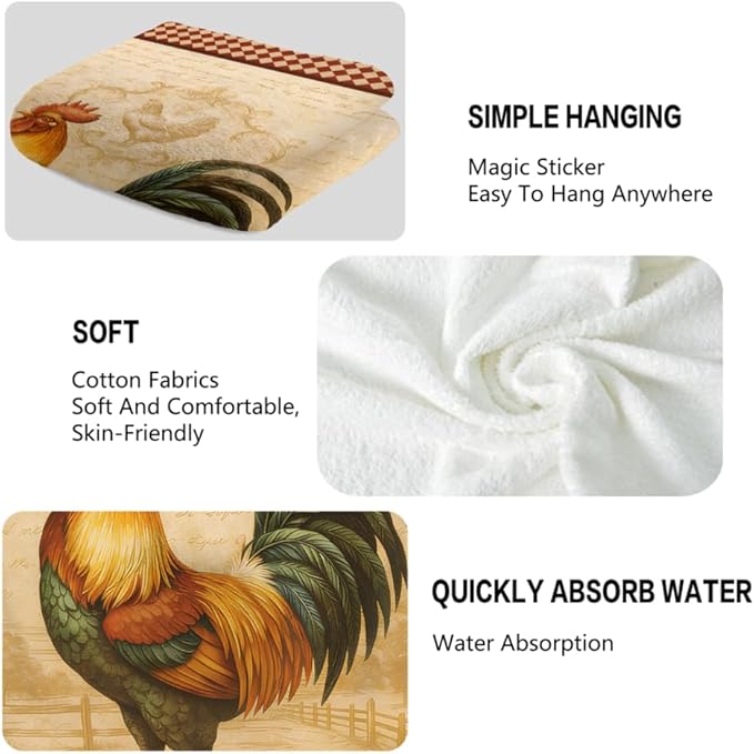 Farm Chicken Hand Towels, Decorative Rooster Towels Sets of 2 Soft Rustic