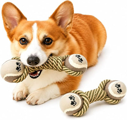 Interactive Rope Dog Chew Toy with Tennis Balls – Durable Cotton Tug & Fetch Toy for Puppies and Small to Large Dogs