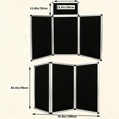 ISXACFF 3+1 Panel Trade Show Presentation Board 70.8“ x 35.4” Trifold Poster Board Folding 3 Panel Exhibition Display Boards Double Sided Tabletop Display with Storage Bag Hook & Loop-Receptive Fabric
