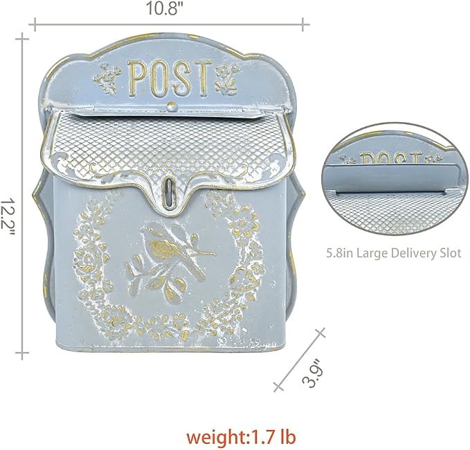 Wall Mount Mailboxes for Outside Vintage Mail Boxes for House Outside Metal Door Mailbox Drop Box Antique Style Nostalgic Charm Home Decorative, Blue