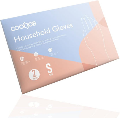 COOLJOB 2 Pairs Thickened Rubber Gloves with Cotton Lining & Non-slip Grip, Colorful Household Long Lasting Dishwashing Gloves for Kitchen & Bathroom Cleaning, Orange & Blue, Small
